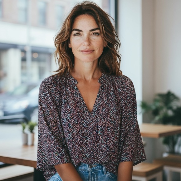 Caslon Floral Print 3/4 Sleeve Blouse - Size Large - Picture 1 of 12